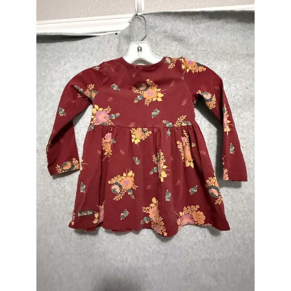 Matilda Jane Dress Girls 6 Red Floral Long‎ Sleeve Knit Knee Length Boho